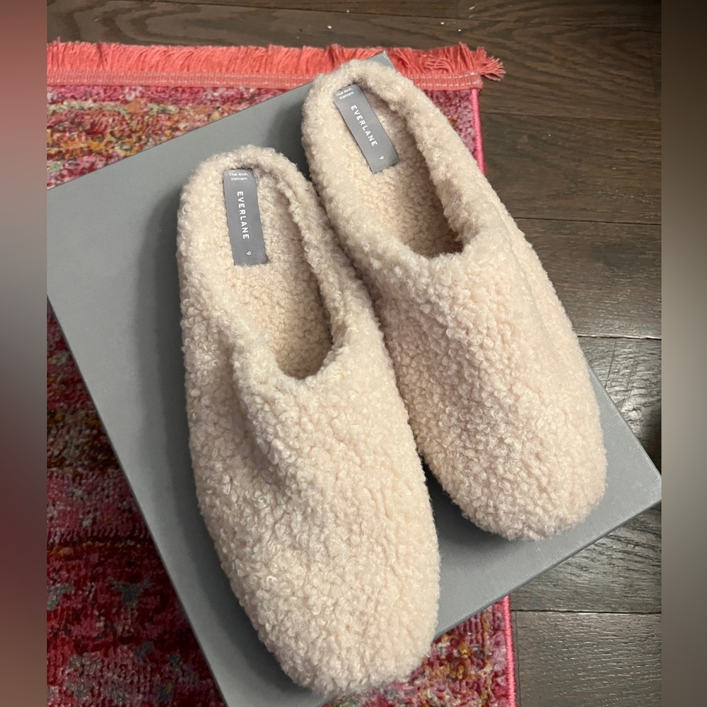 Everlane The ReNew Teddy Slipper Sherpa Ivory Sz 9 Faux Fur Lined Fleece NWOT
